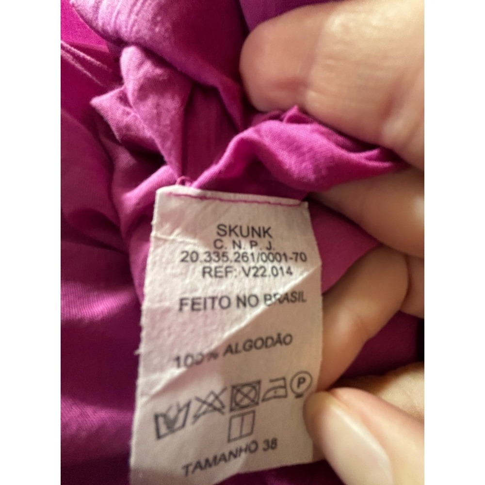 Skunk Brazil Magenta Cotton Puff Sleeve Button Front Tiered‎ Maxi Dress Size 38 - Picture 8 of 14